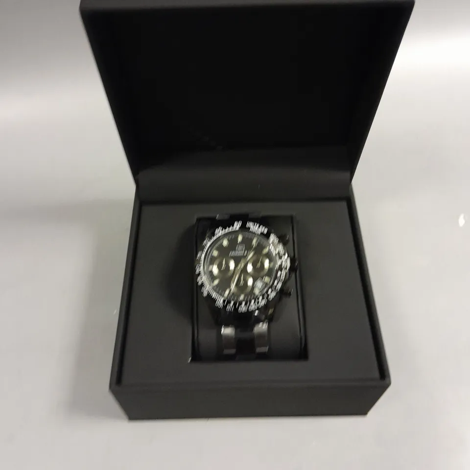 MENS ZIHLMANN & CO BLACK DIAL CHRONOGRAPH WATCH WITH STAINLESS STEEL CASE AND STRAP IN GIFT BOX