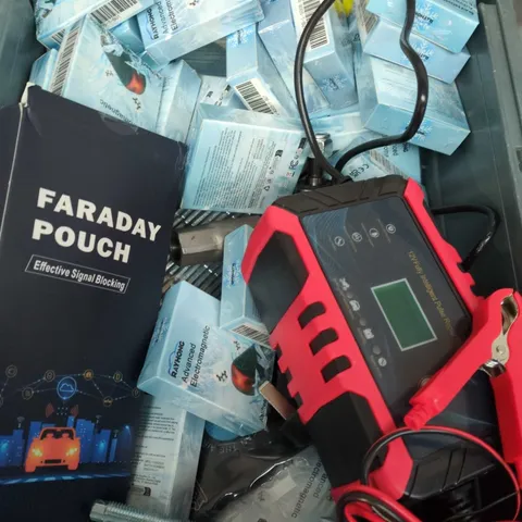 BOX OF ASSORTED ITEMS TO INCLUDE - JUMPER KIT - SNOW REMOVAL - BOLTS  