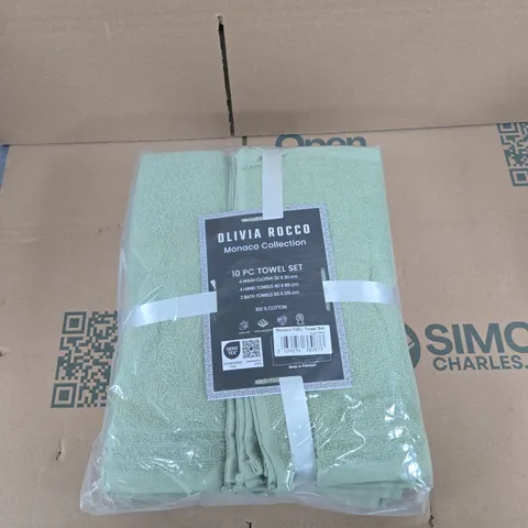 OLIVIA ROCCO MONACO COLLECTION 10-PIECE TOWEL SET – MINT GREEN