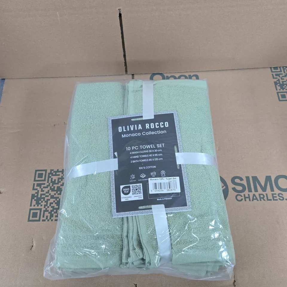 OLIVIA ROCCO MONACO COLLECTION 10-PIECE TOWEL SET – MINT GREEN