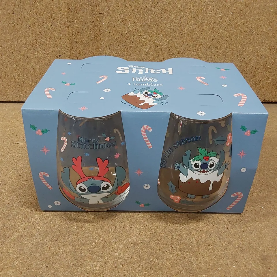 12 X DISNEY STITCH CHRISTMAS THEMED DRINKING TUMBLER SETS - 4 TUMBLERS PER SET (6 BOXES)