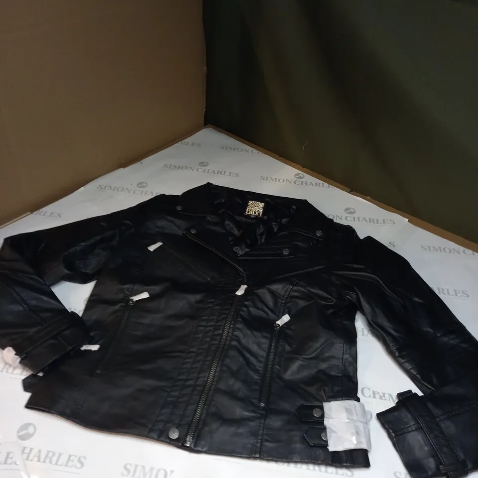 BIBA LEATHER BIKER JACKET IN BLACK - SIZE 12