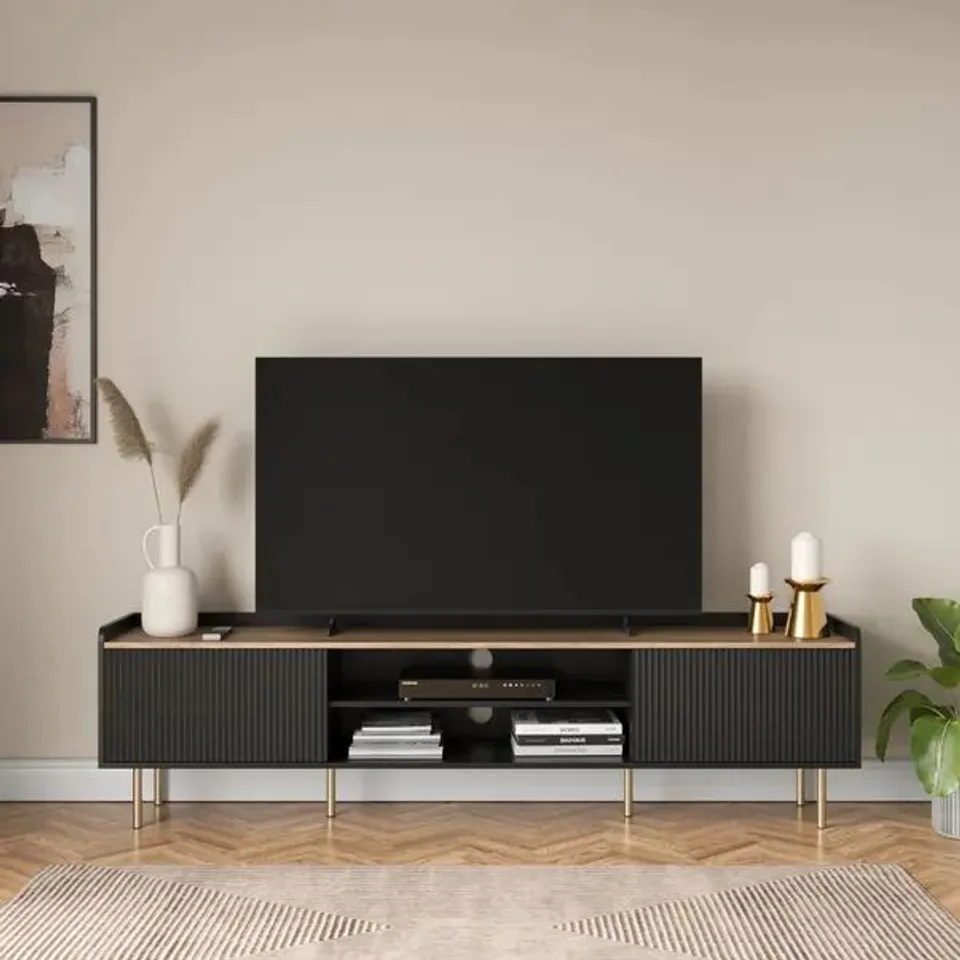 BOXED GEORGI SUPER WIDE TV UNIT FOR TVS UP TO 80" - BLACK (1 BOX)
