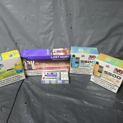 APPROXIMATELY 10 ASSORTED E-CIGARETTE & VAPING ITEMS IN VARIOUS BRANDS TO INCLUDE IVG SMART 5500, LOST MARY NERA30K, PIXL 6000, ETC - COLLECTION ONLY