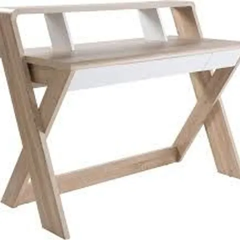 BOXED ALPHASON ASPEN LIGHT OAK AND WHITE WRITING DESK (1 BOX)