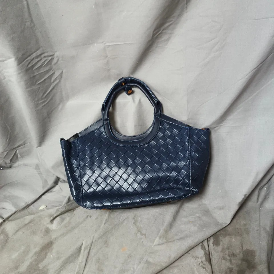 BLUE WOVEN HANDBAG WITH TOP HANDLES 