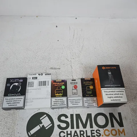 APPROXIMATELY 20 ASSORTED E-CIG PRODUCTS AND ACCESSORIES TO INCLUDE CALIBURN, GEEKVAPE, OXVA ETC 