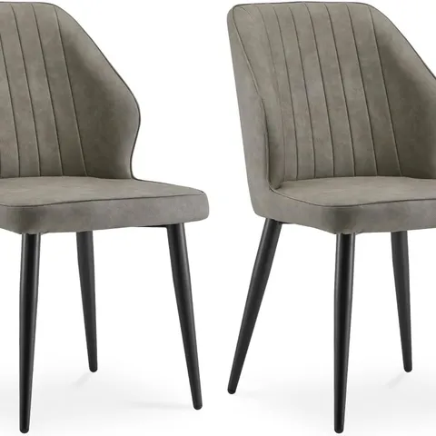 BOXED SET OF 2 DESIGNER FAUX LEATHER GREY DINING CHAIRS WITH BLACK METAL LEGS (1 BOX)