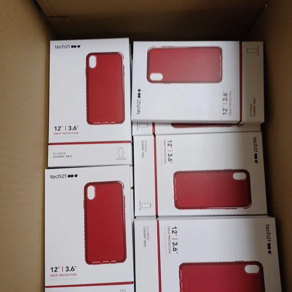BOX OF 87 TECH21 CHERRY RED EVOROX PHONE PROTECTION CASES FOR IPHONE XS MAX