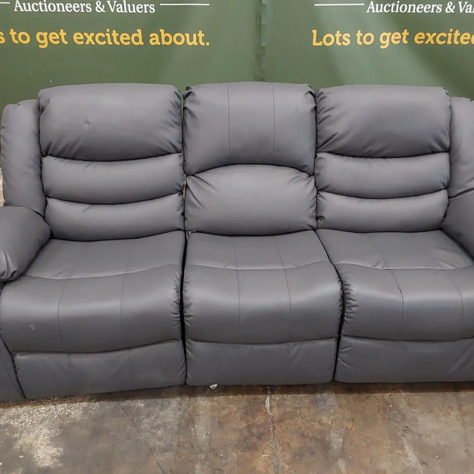 DESIGNER MANUAL RECLINING THREE SEATER SOFA GREY LEATHER 