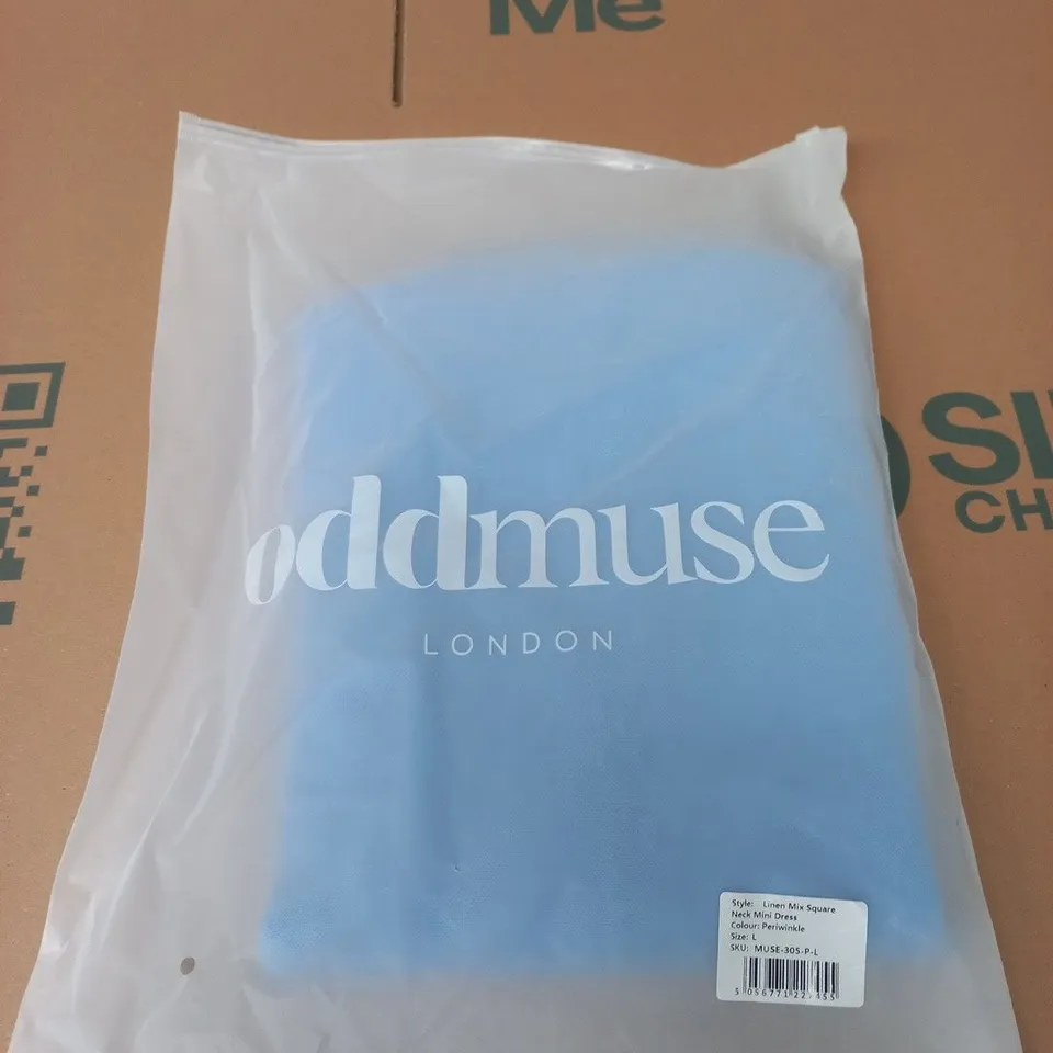 ODDMUSE LONDON LINEN MIX SQUARE NECK MINI DRESS – PERIWINKLE, SIZE L