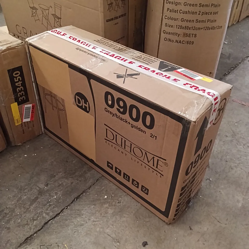 BOXED DUHOME BAR CHAIRS (SET OF 2) - GREY/GOLD/BLACK (1 BOX)