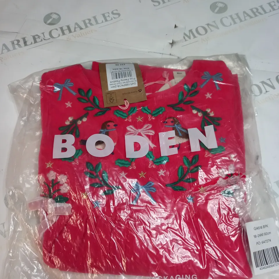 BAGGED MINI BODEN EMBROIDERED CORD FESTIVE DRESS SIZE 18-24 MONTHS