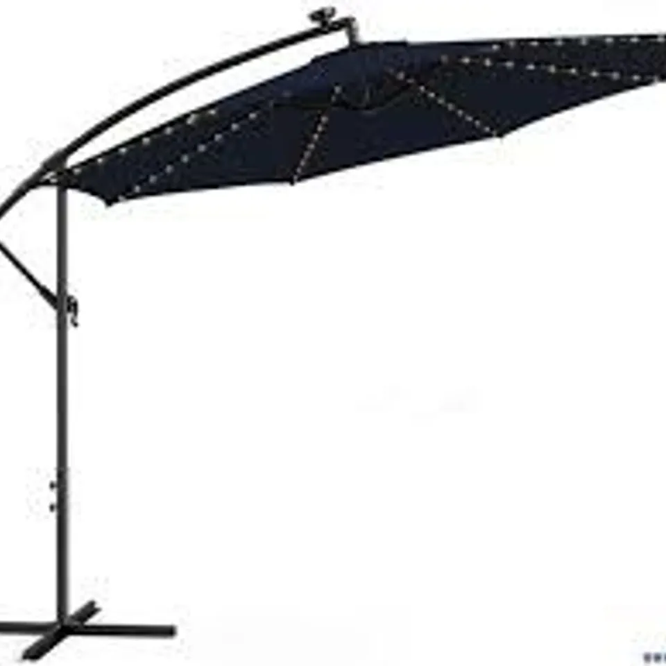 BOXED COSTWAY 3 M PATIO SOLAR-LIGHTED 112 LED CANTILEVER OFFSET UMBRELLA W/ CRANK TILT - NAVY