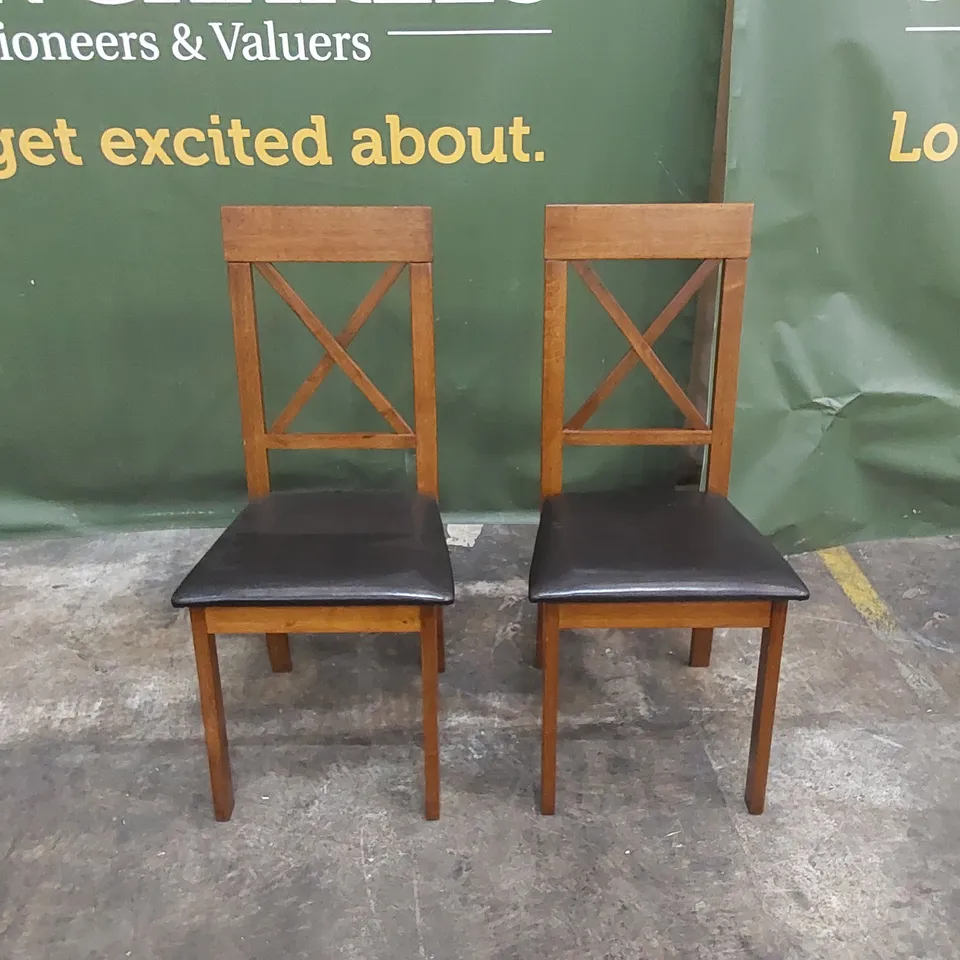 SET OF 2 KENDAL DARK WOOD DINING CHAIRS WITH BROWN SEAT PADS