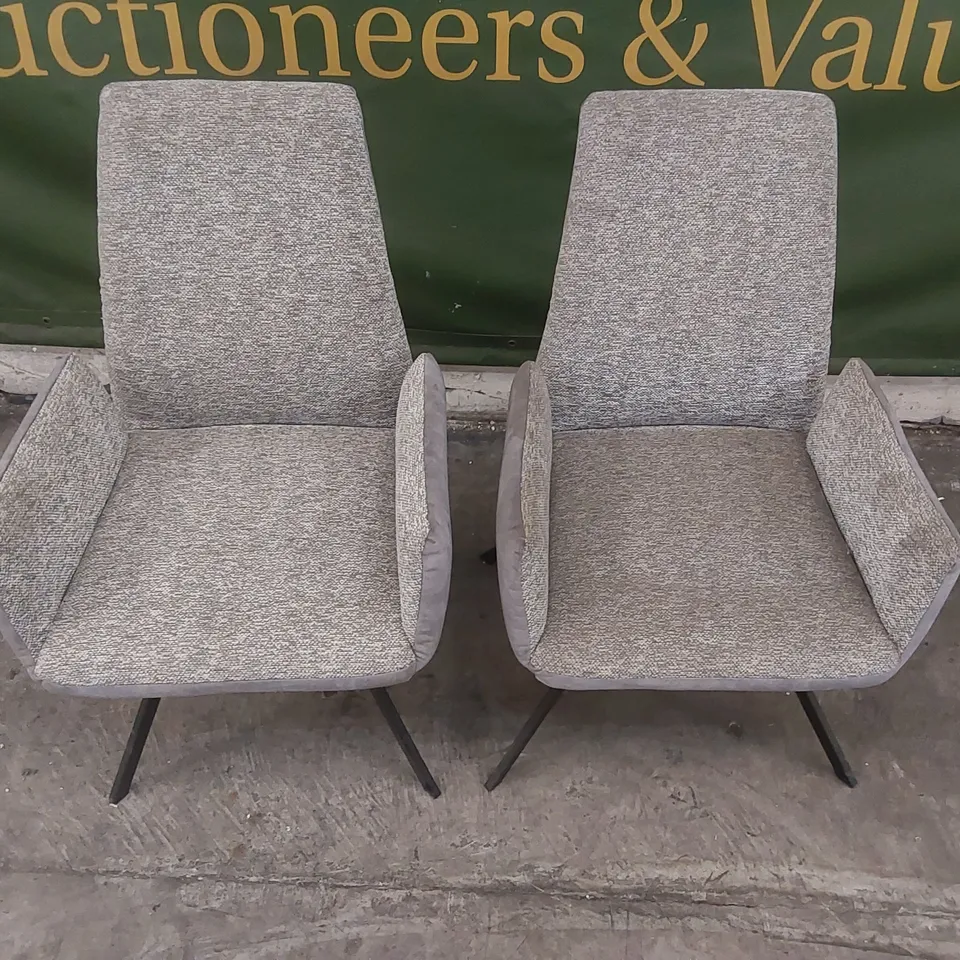 SET OF 2 DESIGNER FABRIC UPHOLSTERED SWIVEL CHAIRS
