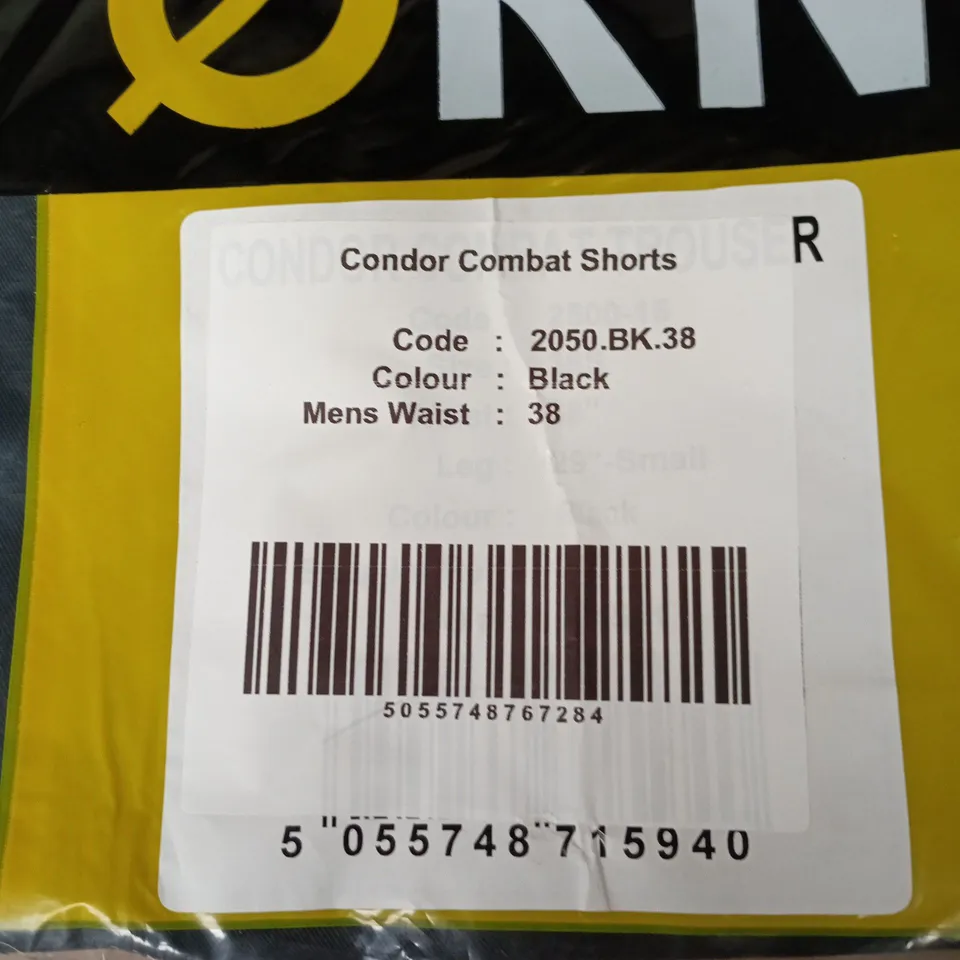 CONDOR COMBAT SHORTS – BLACK, MEN'S UK 38 (MENS WAIST 38)