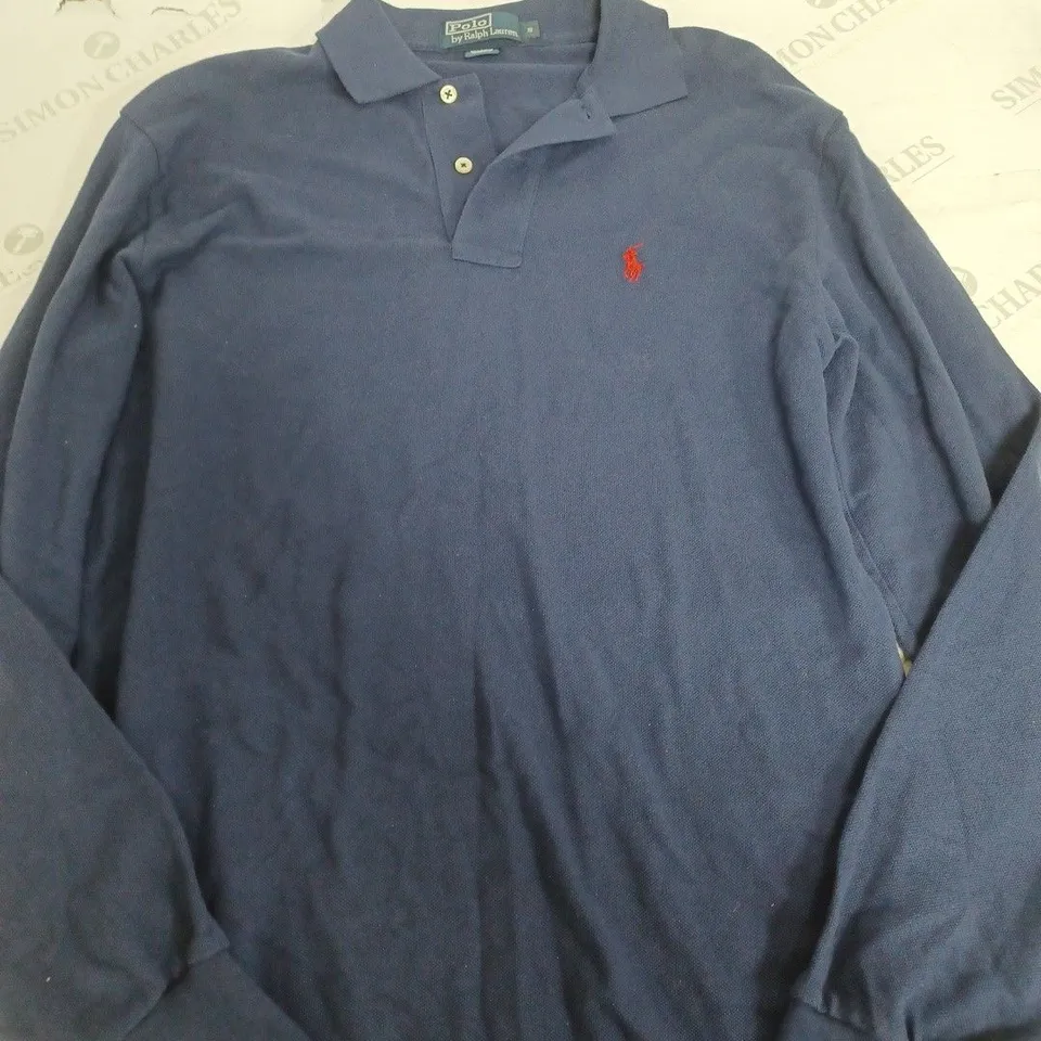 POLO RALPH LAUREN NAVY LONG SLEEVE POLO SHIRT - SMALL