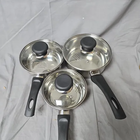 STAINLESS STEEL SAUCEPANS WITH GLASS LIDS – SET OF 3