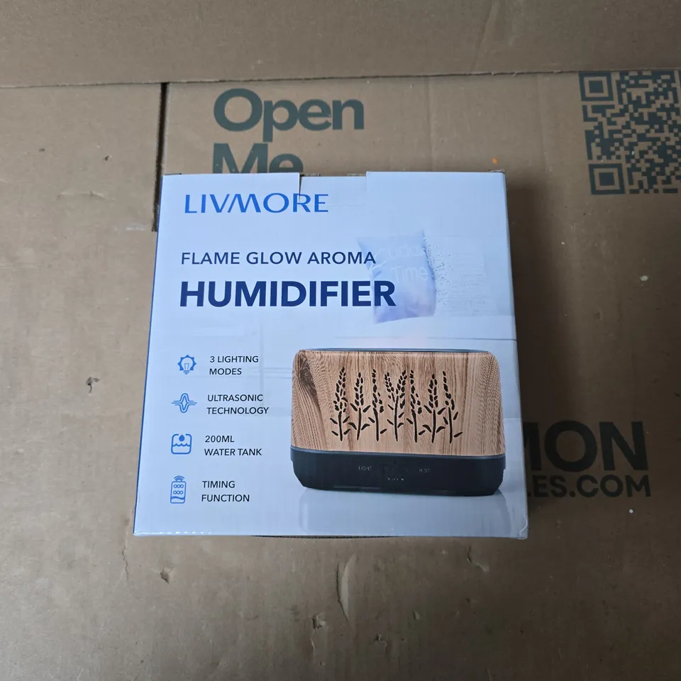 LIVMORE FLAME GLOW AROMA HUMIDIFIER – 200ML WATER TANK, ULTRASONIC, 3 LIGHTING MODES