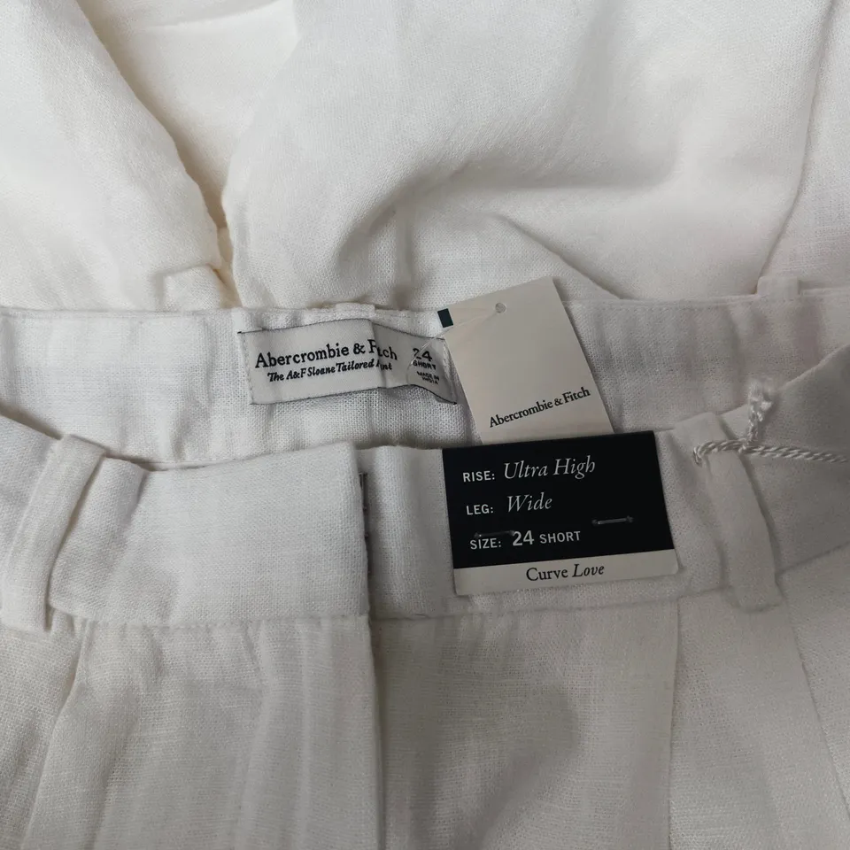 ABERCROMBIE & FITCH CURVE LOVE ULTRA HIGH RISE WIDE-LEG TROUSERS – WHITE, SIZE UK 24 SHORT