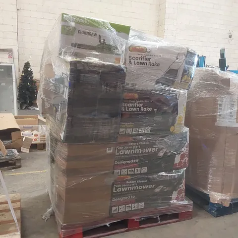 PALLET CONTAINING A VERY LARGE QUANTITY OF ASSORTED BOXED LAWN MOWERS AND OTHER ELECTRIC GARDEN TOOLS INCLUDING: SILENT SHREDDER, AXIAL BLOWER, CHAINSAW ECT