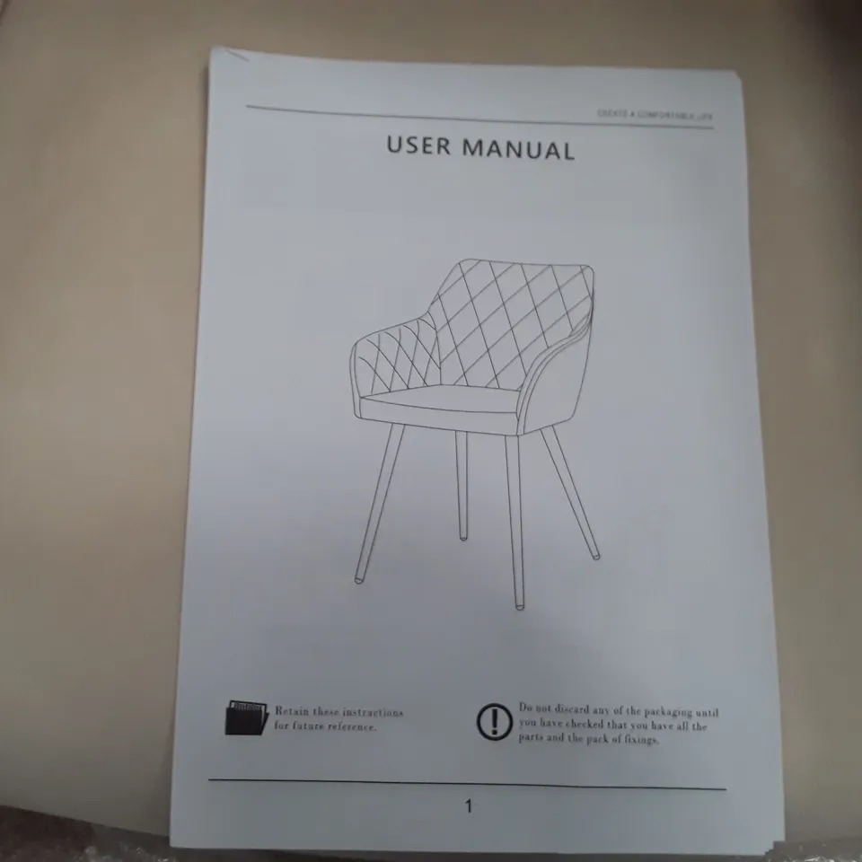 BOXED UPHOLSTERED FABRIC DINING CHAIR - CREAM 