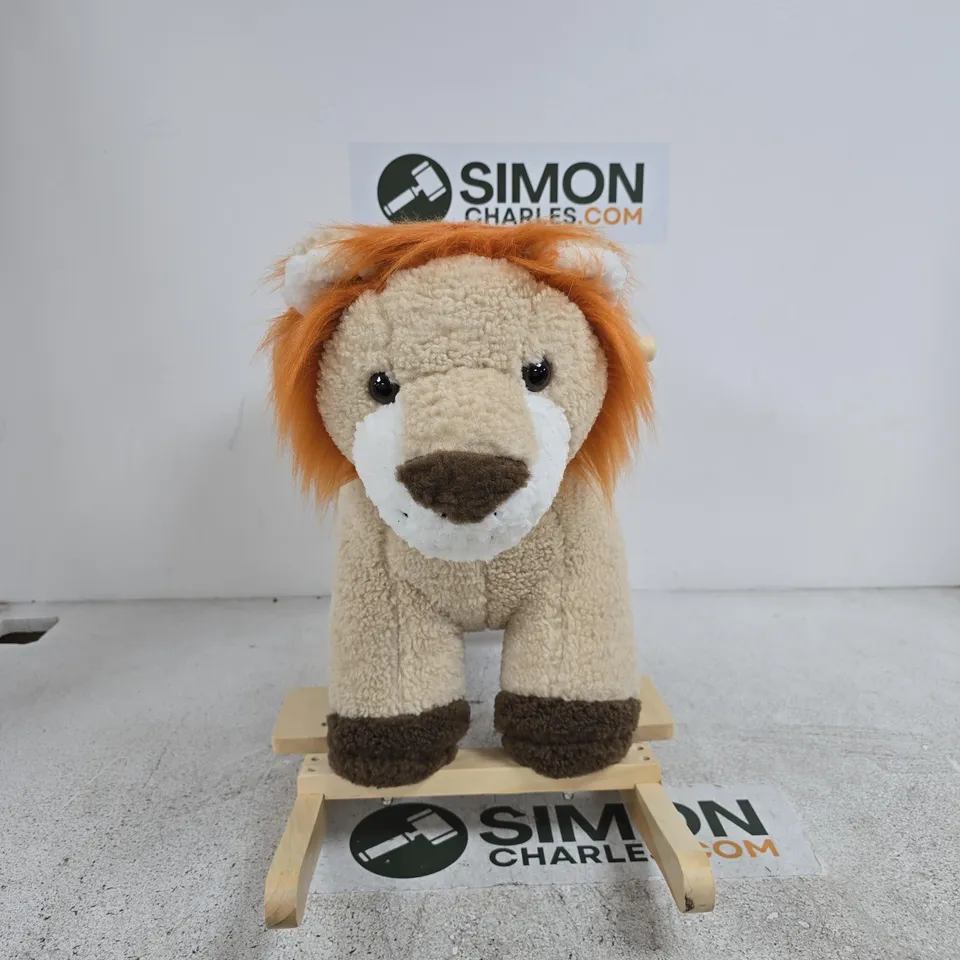 HOMCOM PLUSH LION SOUND SEAT BELT WOOD BASE BABY ROCKING HORSE BOXED
