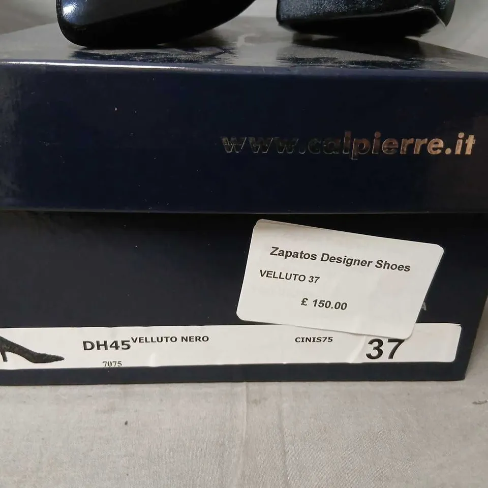 CALPIERRE VELVET BLACK DESIGNER HEELS, EU 37 (UK 4)
