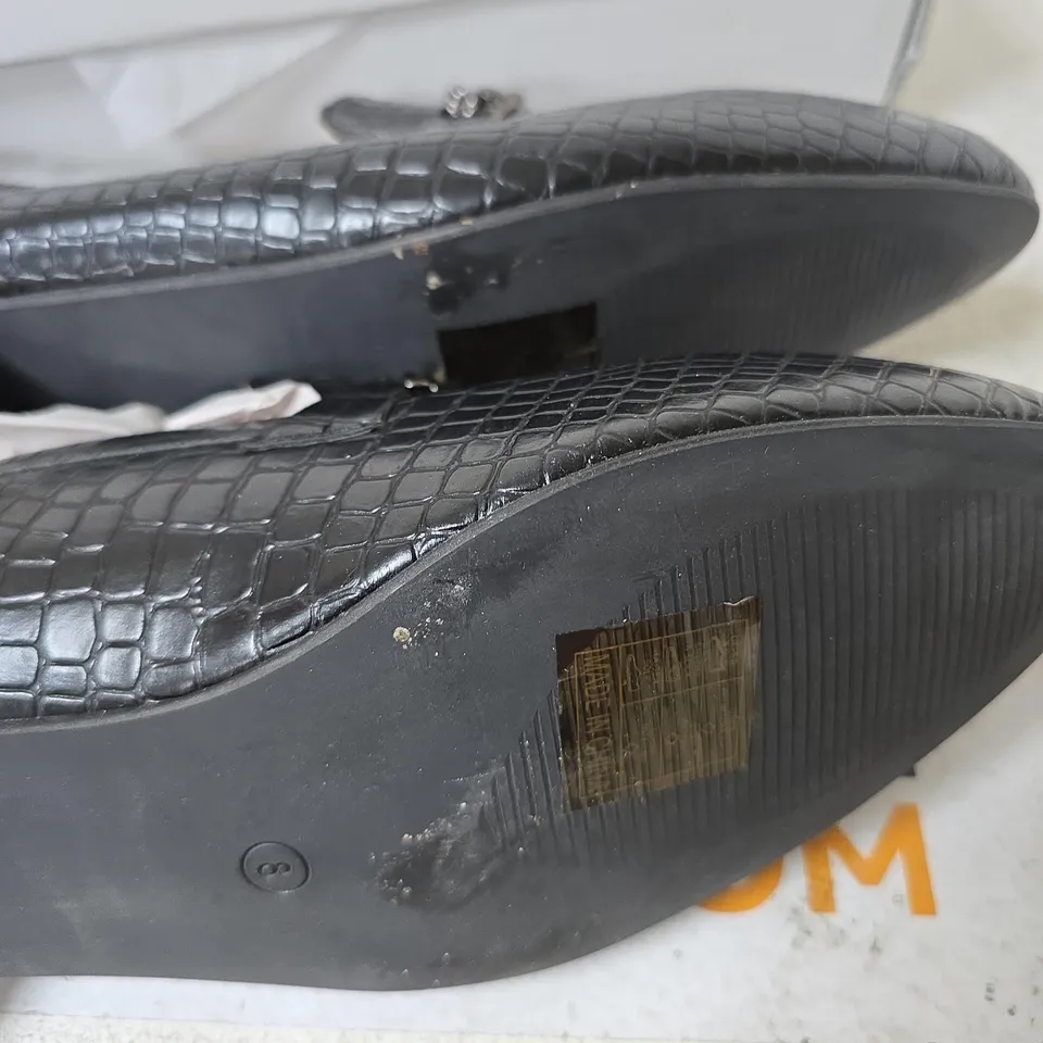 BOXED SPOT ON LOAFERS, BLACK CROC - SIZE 8