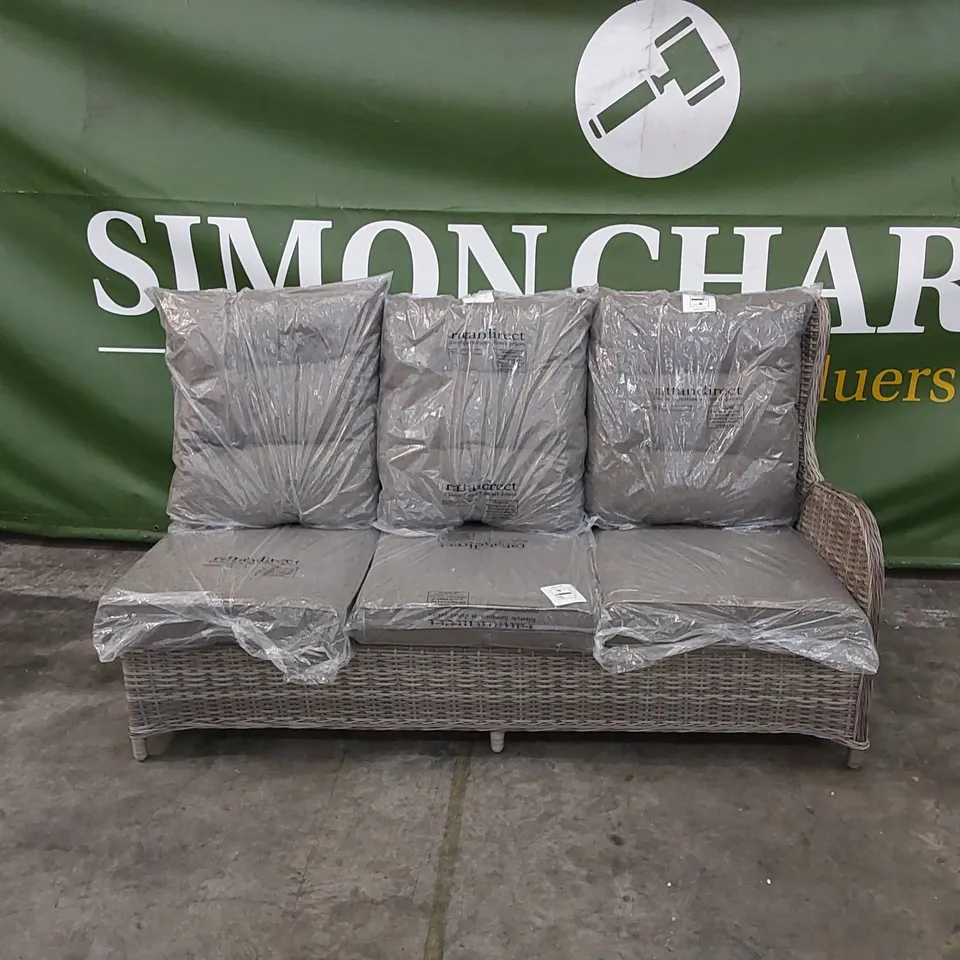 FIJI RATTAN RIGHT HAND 3 SEATER RECLINER RATTAN PIECE IN GREY WITH CUSHIONS