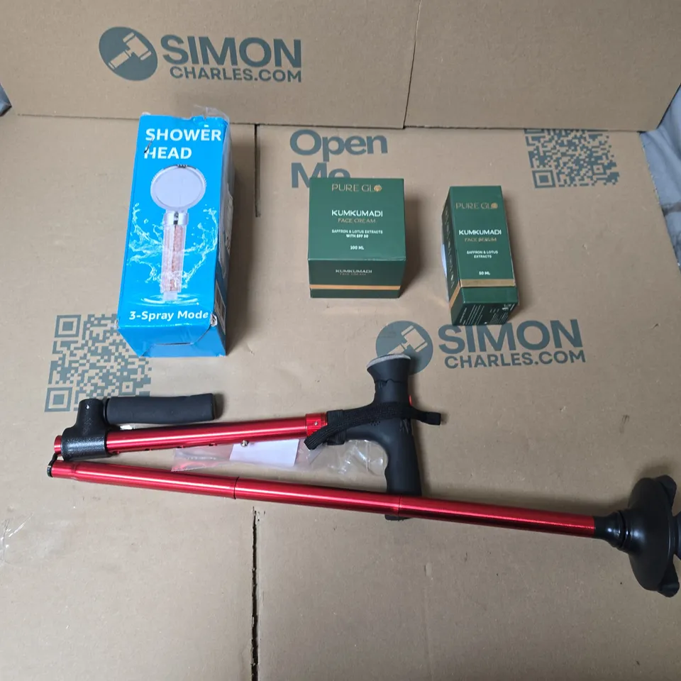 LARGE QUANTITY OF ASSORTED ITEMS TO FACE SERUM, FACE CREAM, SHOWER HEAD, WALKING CANE, ETC - COLLECTION ONLY