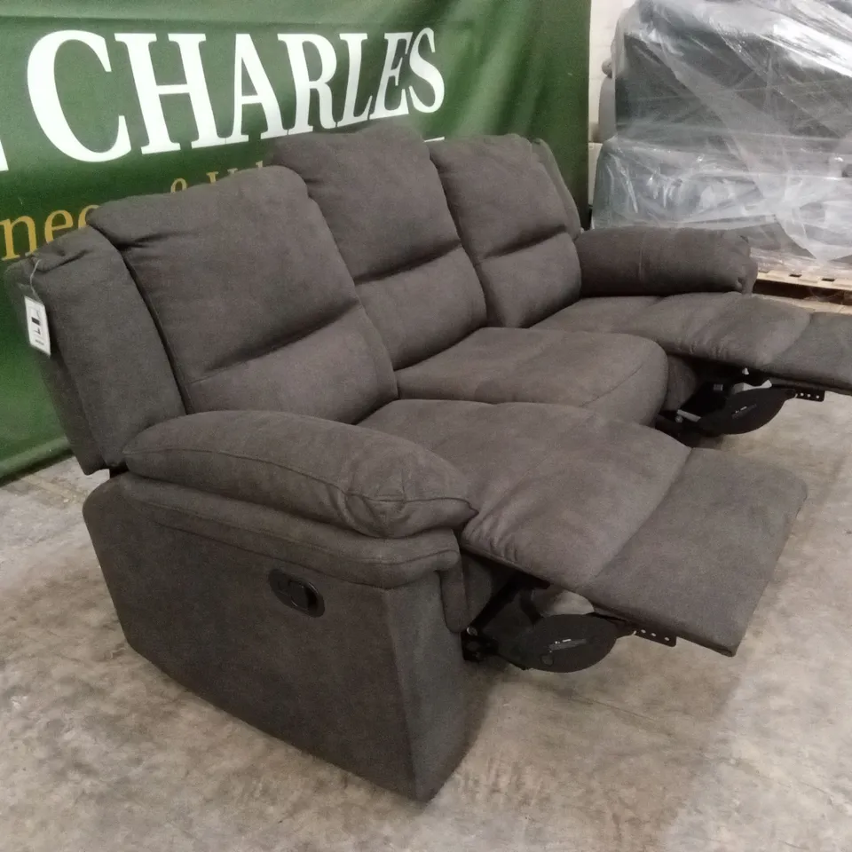 ALBION FABRIC 3 SEATER HIGH BACK MANUAL RECLINER SOFA - CHARCOAL RRP £749