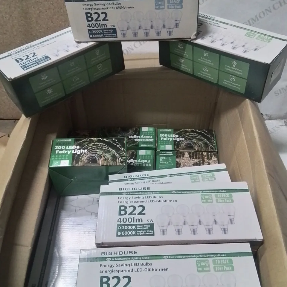 LARGE BOX CONTAINING VARIOUS ASSORTED LIGHT BULBS ECT.