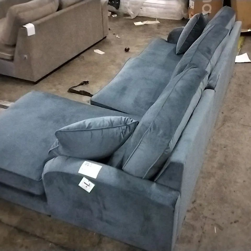 DESIGNER PETROL BLUE PLUSH VELVET L SHAPED SOFA