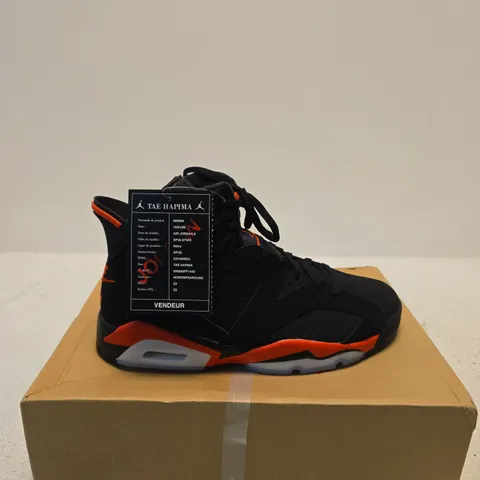 AIR JORDAN 6 RETRO SNEAKERS – BLACK/CRIMSON, UK 9 (US 11.5) – BOXED