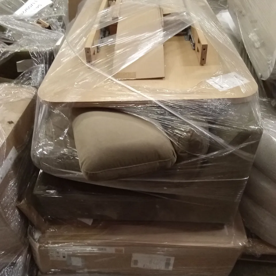 PALLET OF ASSORTED SOFA PARTS AND INCOMPLETE FURNITURE PARTS