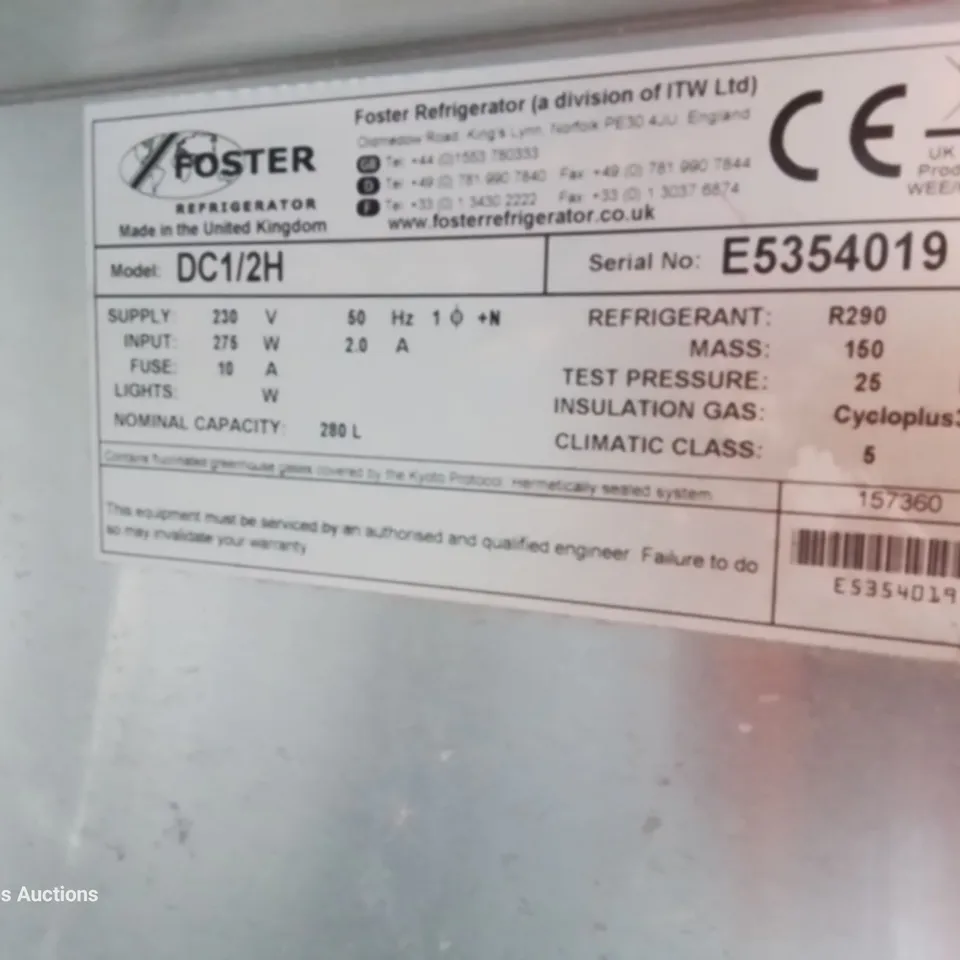FOSTER DOUBLE DOOR COUNTER FRIDGE Model DC1/2H