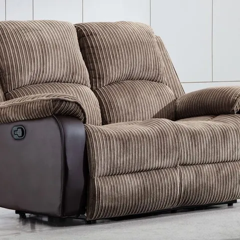 BOXED DESIGNER MANUAL RECLINING 2 SEATER SOFA BROWN FABRIC