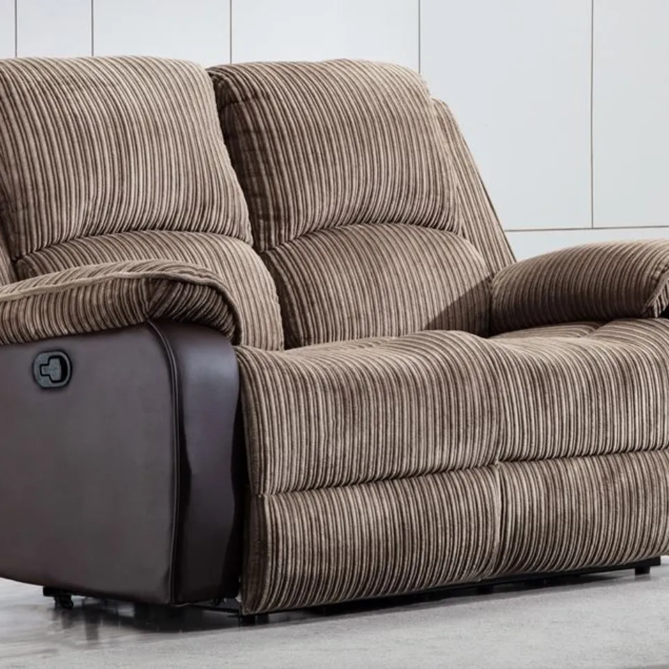 BOXED DESIGNER MANUAL RECLINING 2 SEATER SOFA BROWN FABRIC 