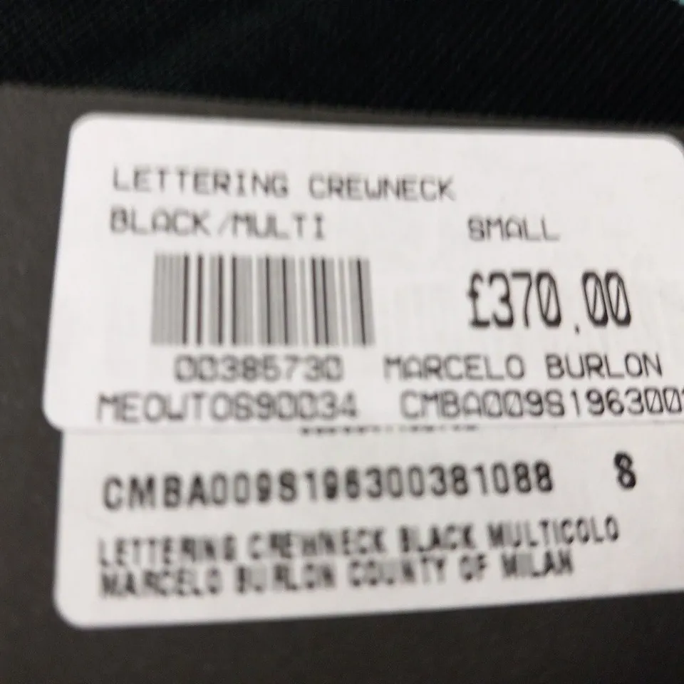 MARCELO BURLON LETTERING CRENWICK BLACK/MULTI SWEATSHIRT SIZE S