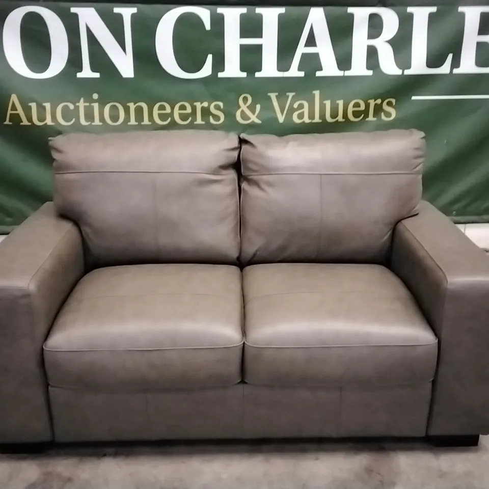 .QUALITY BRITISH DESIGNER 2 SEATER SOFA - BROWN/GREY LEATHER
