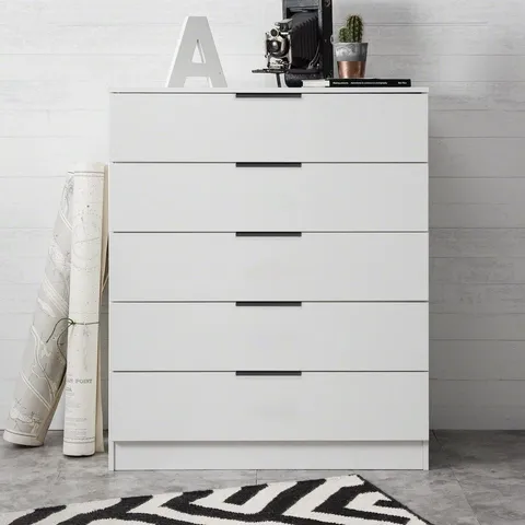 BOXED ABIGAYLE 5 DRAWER 75cm W CHEST OF DRAWERS - PURE WHITE (1 BOX)