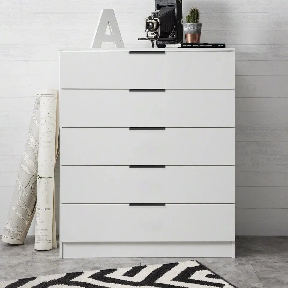BOXED ABIGAYLE 5 DRAWER 75cm W CHEST OF DRAWERS - PURE WHITE (1 BOX)