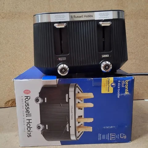 BOXED RUSSELL HOBBS 4-SLICE TOASTER MODEL 26770 – BLACK WITH CHROME ACCENTS