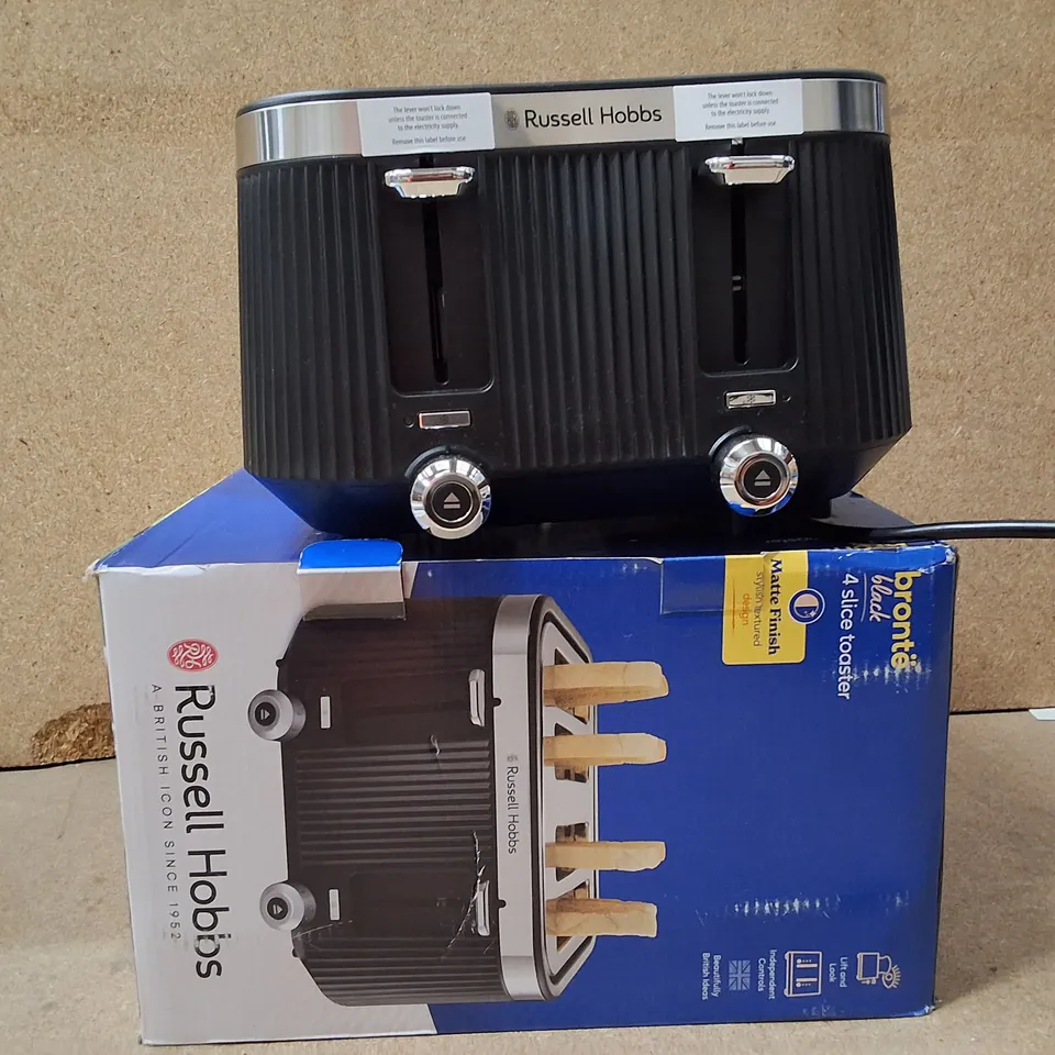 BOXED RUSSELL HOBBS 4-SLICE TOASTER MODEL 26770 – BLACK WITH CHROME ACCENTS