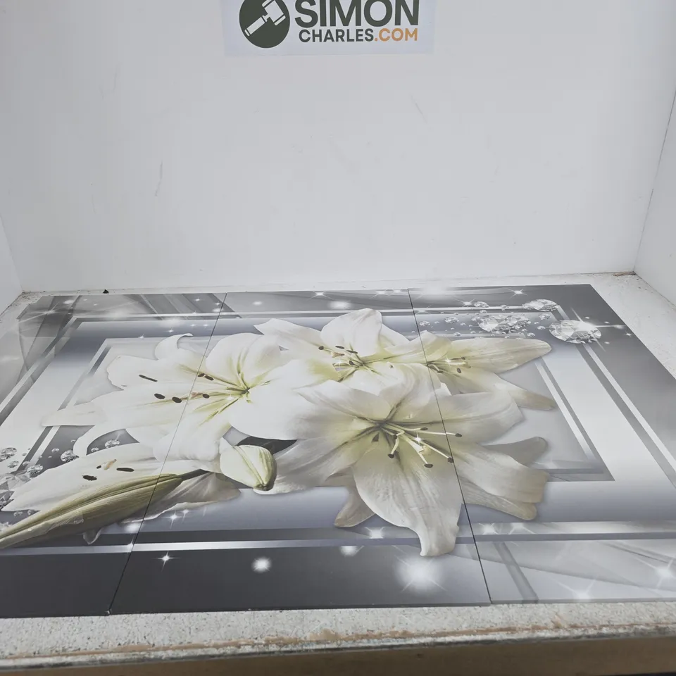 SET OF 3-PANEL WHITE LILY FLORAL WALL ART