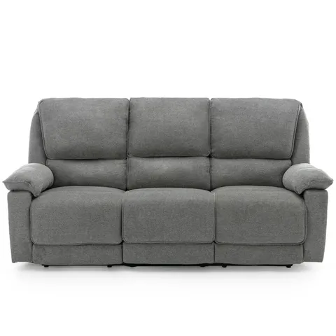 BOXED SYDNEY GREY MANUAL 3 SEATER FABRIC RECLINER SOFA