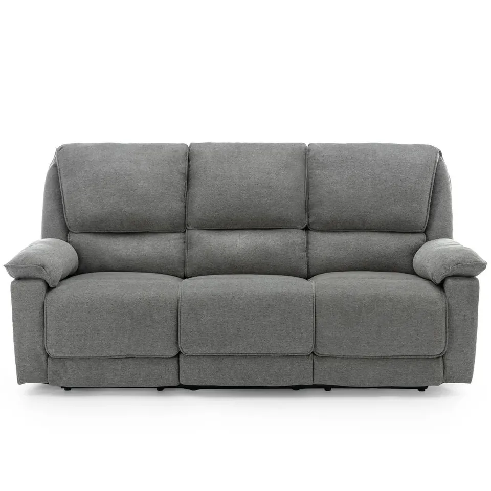 BOXED SYDNEY GREY MANUAL 3 SEATER FABRIC RECLINER SOFA