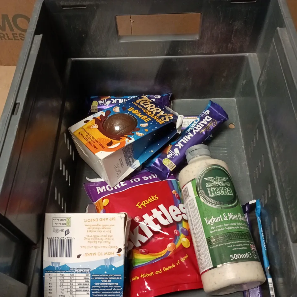 APPROXIMATELY 12 ASSORTED FOOD ITEMS INCLUDING TERRYS ORANGE BOMB AND HEERA RAITA 